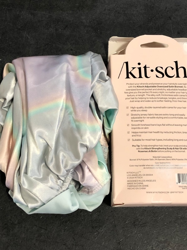 Photo 1 of Kitsch XL Satin Bonnet for Sleeping - Softer Than Silk Hair Bonnet for Women - Secure Fit, Adjustable Night Cap for Curly & Textured Hair - Prevents Breakage, Tangles & Thinning - Aura