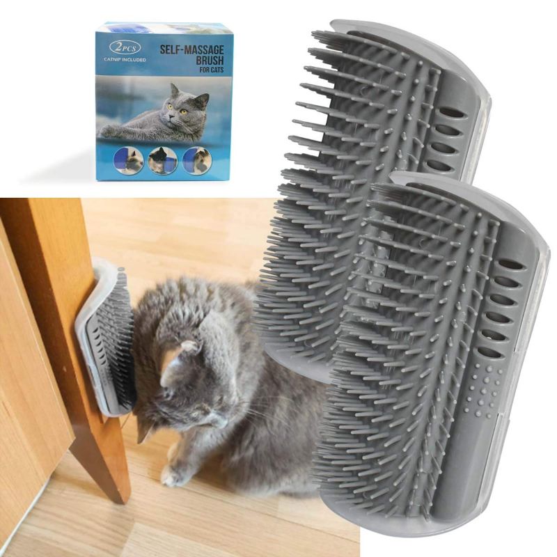 Photo 1 of 2 Pack Softer Self Groomer with Catnip Wall Corner Massage Comb Scratcher Grooming Brush Tool for Long & Short Fur Kitten Cats Dogs