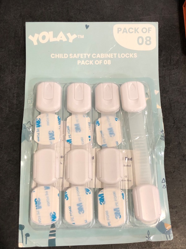 Photo 1 of Yolay Child Proof Cabinet Locks Baby Proofing (8-Pack) Child Safety Locks with Baby Proof Multi-Purpose Lock for Cabinets, Drawers, Fridge, Trash Can, Cupboard with Adhesive Drawer Door Latches
