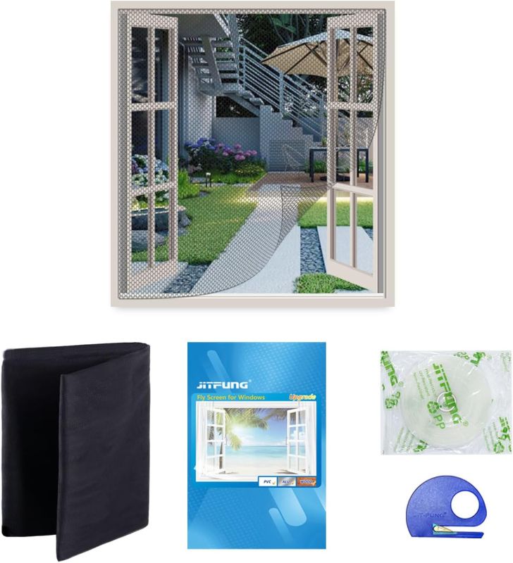 Photo 1 of DIY Window Screen Curtain, Mesh Netting 51 * 61 inches with [Upgrade] Self-Adhesive Hook Tape & Cutter, Suitable for Multiple Windows, Black (Set of 1)
