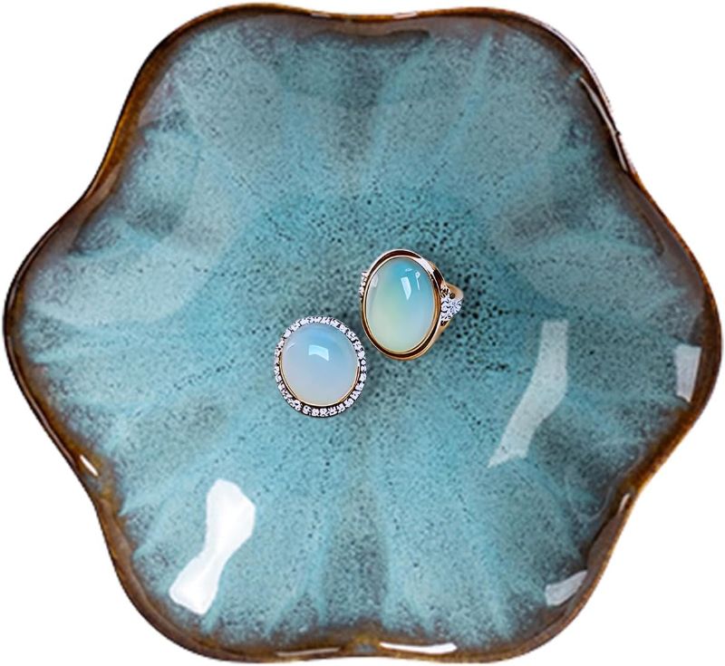 Photo 1 of Ceramic Trinket Dish, Ring Tray, Decorative Jewelry Dish, Decoration Plate for Earrings, Rings, Jewelry Dish Holder, Key Bowl, Trinket Tray, Earring Holder for Women (Sea Blue)

