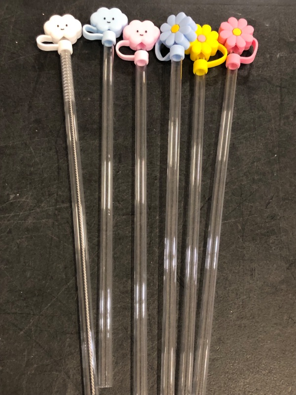 Photo 1 of Kynup 8 Straws with Cover Caps for Stanley Cup, Tritan Material, Heat Resistance, Silicone Straw Topper, Reusable Straw for Stanely 40 oz Tumbler with Cleaning Brush(8 Straws and 8 Covers)