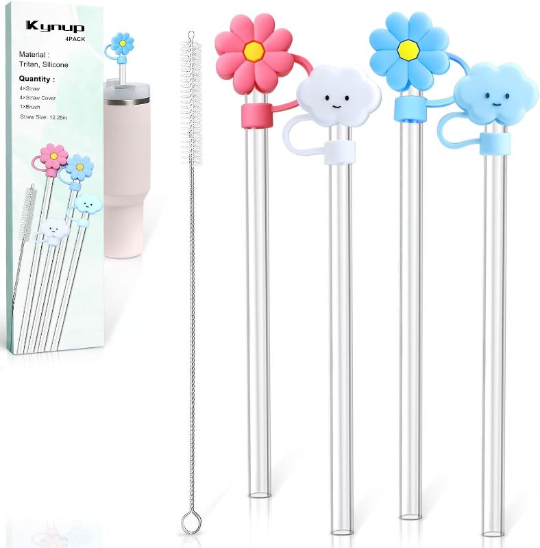 Photo 1 of Kynup 8 Straws with Cover Caps for Stanley Cup, Tritan Material, Heat Resistance, Silicone Straw Topper, Reusable Straw for Stanely 40 oz Tumbler with Cleaning Brush(8 Straws and 8 Covers)
