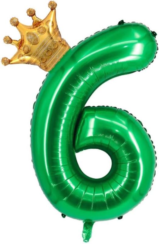 Photo 1 of 40 inch Dark Green Crown Number 6 Balloon ,Giant Large Aluminum Film Number Balloon , 6th Jungle Birthday Decoration Balloons ?Children's Birthday Party Baby Shower Decoration Supplies (dark green 6)