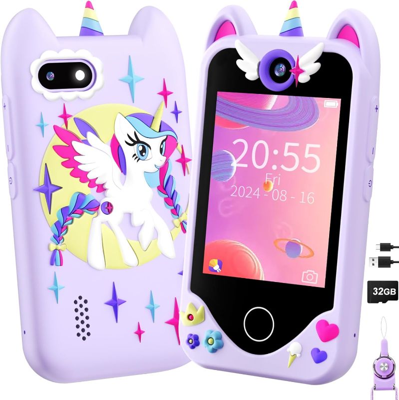 Photo 1 of Kids Smart Phone for Girls Gifts - Toddler Christmas Birthday Gift for Age 3 4 5 6 Year Old, Kids Cell Phone Toy with Touchscreen, Dual Cameras, Learning, Kid Mp3 Player, Games with 32 GB Card