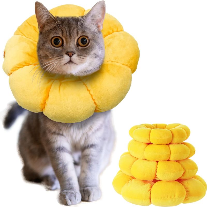Photo 1 of (M) KUDES Cat Small Dog Recovery Collar, Cute Sunflower Neck Cone After Surgery, Adjustable Pet E Collar, Wound Healing Protective Cone Surgery Recovery Elizabethan Collars for Small Pets