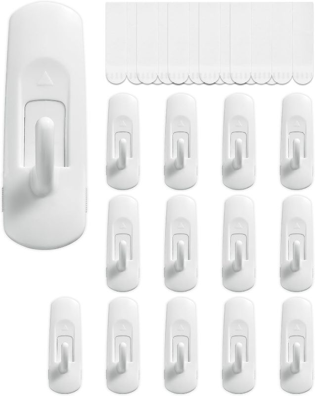Photo 1 of 10 Large Hooks+20 Removable Strips, White Utility Hooks, Heavy Duty with Adhesive Strips, Damage-Free Organize Hooks, No Tools Wall Hook for Hanging, Value Pack