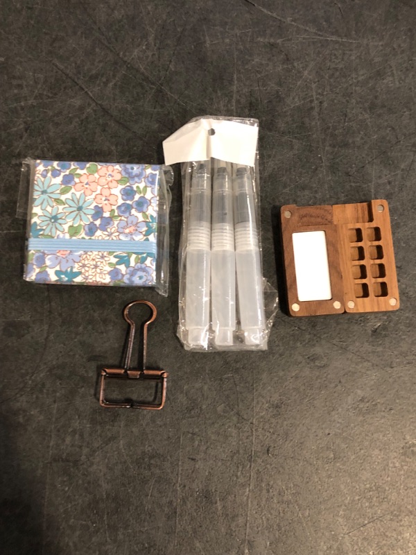 Photo 1 of Portable Sketchbook Palette Set - 8 Grids Mini Wood Travel Paint Palette Box for Gouache, Acrylic Painting - Comes With Watercolor Paper Journal, Brush Pens and Clip