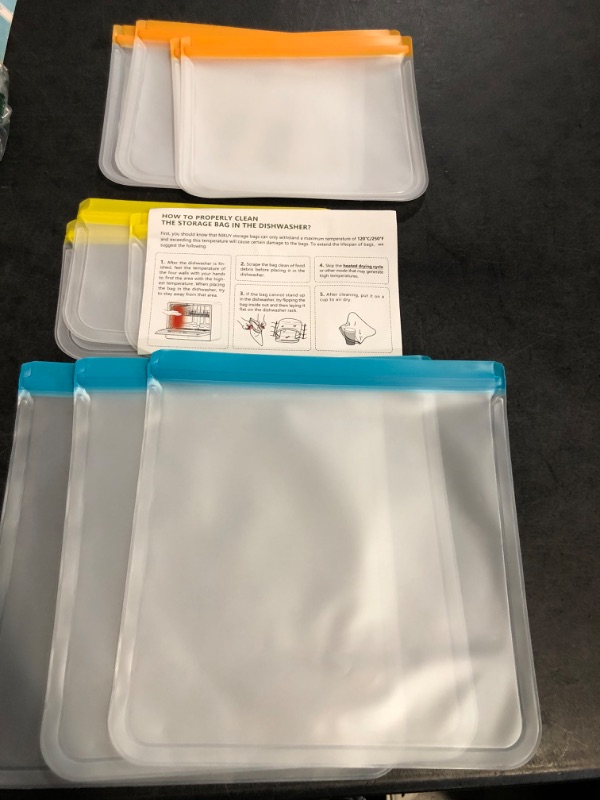 Photo 1 of 10 Pack Dishwasher Safe Reusable Bags, Leakproof Reusable Freezer Bags, BPA Free Food Storage Bags for Lunch Marinate Food Travel - 3 Gallon 3 Snack 4 Sandwich Bags
