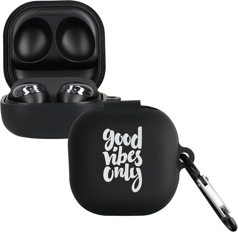 Photo 1 of  Silicone Case Compatible with Samsung Galaxy Buds 2 Pro/Buds 2 / Buds Live Case Cover - Good Vibes Phrase White/Black