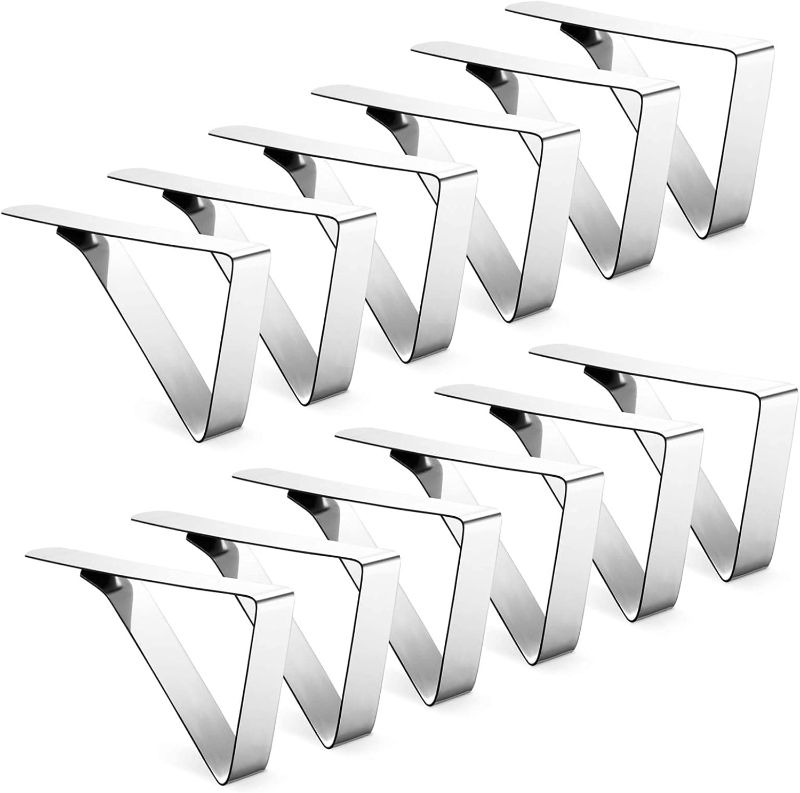 Photo 1 of 12 Pack Tablecloth Clips - Heavy Duty Picnic Table Clips, Stainless Steel Table Cloth Cover Clamps, Table Cloth Holders Ideal for Restaurant Picnics Marquees Weddings Graduation Party