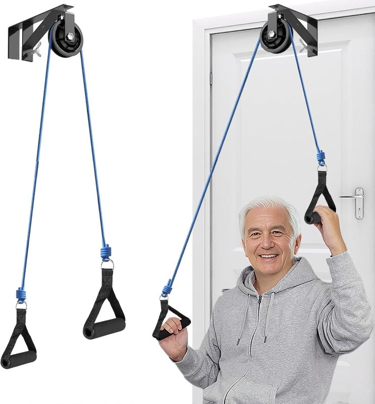 Photo 1 of Shoulder Pulley for Physical Therapy & Rehab, Over The Door Pulley System with Metal Bracket, Over Door Exercise Pulley for Injury Rehab Recovery Stretching