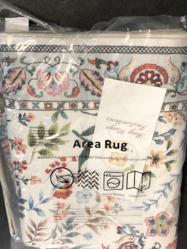Photo 1 of 3x5 Rug Washable Area Rug Floral Office Rug Non Slip Small Carpet for Bedroom, Bedside, Kitchen, Entryway, Kids Room, Office(Colorful)