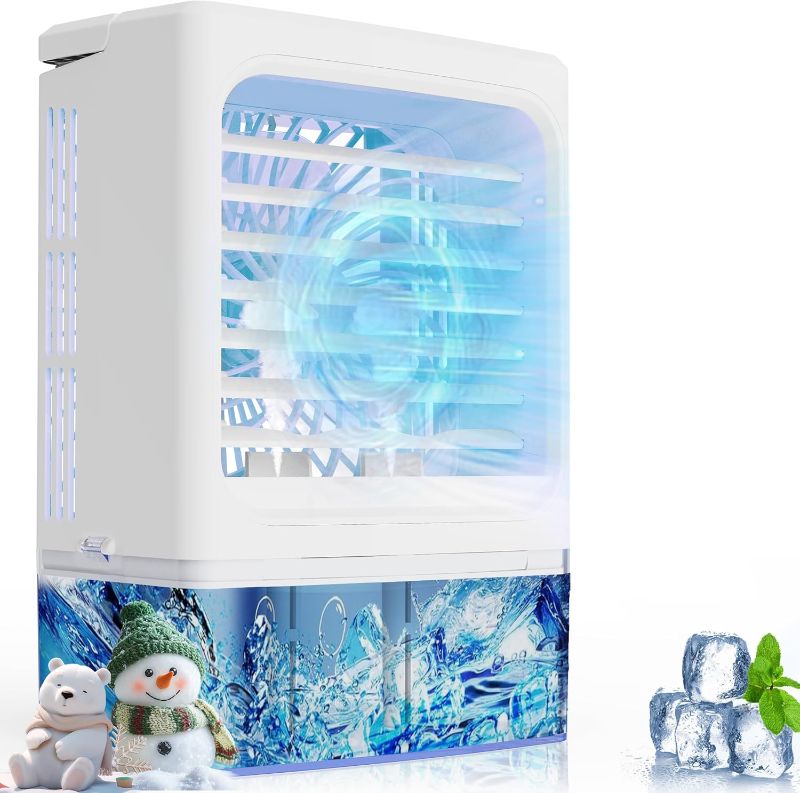 Photo 1 of Portable Air Conditioner, Cooling Fan with 3 Speeds & 3 Modes, Evaporative Air Cooler Fan for Home & Office, Small Mini Conditioners, 7 Color Lights 2/4 Hour Timer, 900mL Water Tank