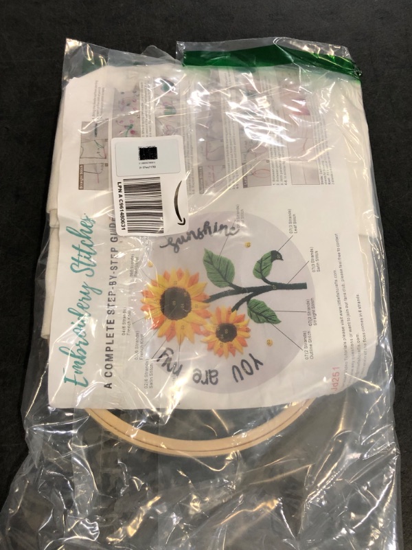 Photo 1 of Nuberlic Sunflower Embroidery Kit for Beginners -Adults Starter Cross Stitch Kit DIY Needlepoint with Hoop, Pre-Printed Fabric, Threads & Step-by-Step Guide
