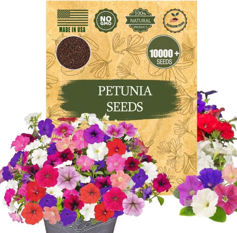Photo 1 of Petunia Seeds - 10,000+ Mixed Grandiflora Petunia Seeds for Planting - Rainbow Colors Wave Petunia, Firefly, Supertunia - Stunning Color Mix for Hanging Baskets, Garden, Outdoors