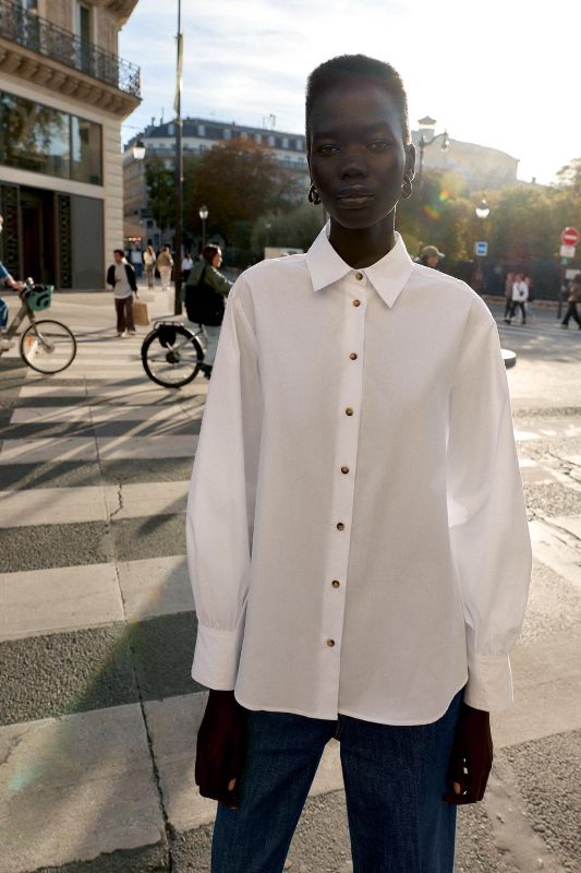 Photo 1 of (S)  ZARA Womens Poplin Shirt With Contrast Buttons