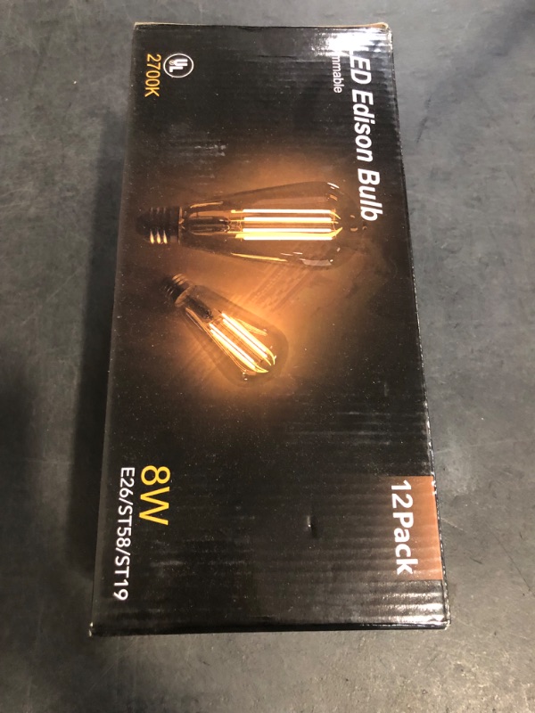 Photo 1 of TJOY 12 Pack Vintage 8W ST58 LED Edison Light Bulbs, Dimmable, 60W Equivalent, 800Lumens, 2700K Warm White, E26 Base LED Filament Bulb, CRI80+, Antique Glass Style for Home, Bedroom, Office, Farmhouse