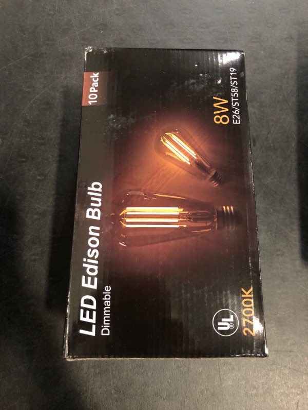 Photo 1 of TJOY 10 Pack Vintage 8W ST58 LED Edison Light Bulbs, Dimmable, 60W Equivalent, 800Lumens, 2700K Warm White, E26 Base LED Filament Bulb, CRI80+, Antique Glass Style for Home, Bedroom, Office, Farmhouse