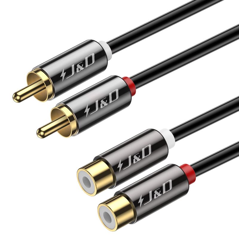 Photo 1 of J&D 2 RCA Extension Cable, RCA Cable, Gold Plated Copper Shell Heavy Duty 2 RCA Male to Female Stereo Audio Extension Cable, 3 Feet