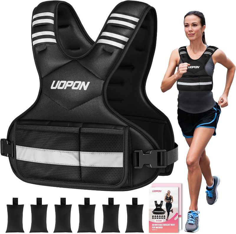 Photo 1 of Adjustable Weighted Vest for Women, 6-12 Lbs Rucking Vest with 6 Ironsand Weights, Great Weighted Vest with Plus Pockets & Reflective Strips for Running, Walking, Workout and Strength Training