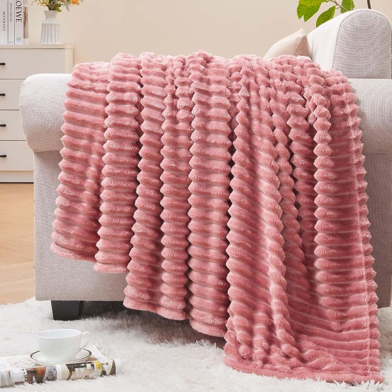 Photo 1 of BEDELITE Fleece Throw Blanket for Couch – 3D Ribbed Jacquard Soft and Warm Decorative Fuzzy Blanket – Cozy, Fluffy, Plush Lightweight Pink Throw Blankets for Bed, Sofa, 50x60 inches