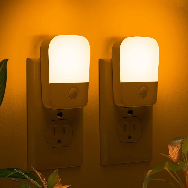 Photo 1 of Amber Night Lights Plug into Wall, 2 Pack LED Bedroom Night Light with Dusk to Dawn Sensor, Brightness Adjustable, Plug in Night-Lights Suitable for Nursery, Kids Room, Bathroom