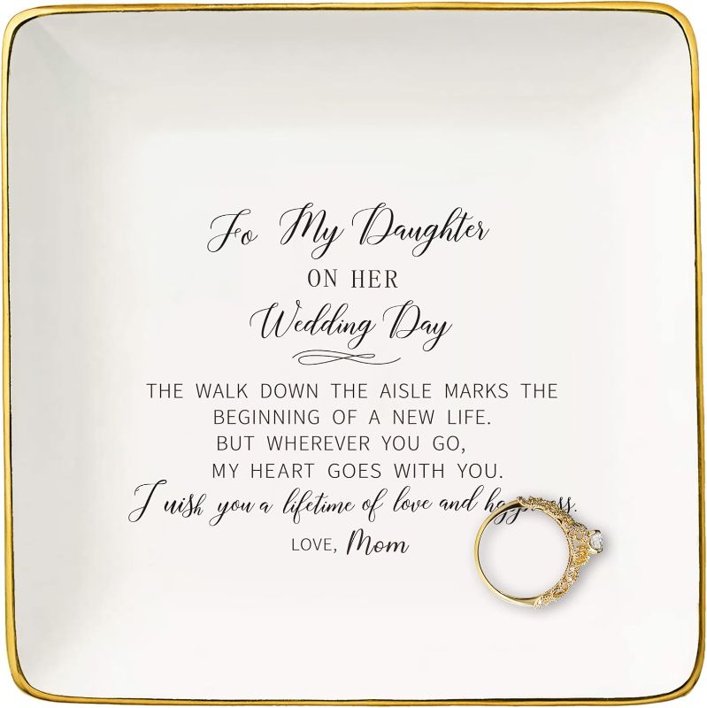 Photo 1 of Bride Gifts from Mom-to My Daughter On Her Wedding Day-Wedding Day Gifts for Bride-Bridal Shower Present for Daughter-Hen Night Bachelor Party Present-Ceramic Jewelry Tray Trinket Holder Ring Dish