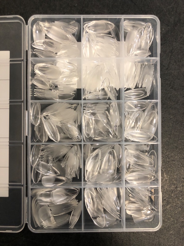Photo 1 of Modelones Almond Fake Nail Tips -510Pcs Medium Soft Gel Nail Tips Almond Shape Pre Etched Half Matte Full Cover Clear Acrylic Gel Kit False Press on for Extension Manicure Salon DIY at Home 15 Sizes