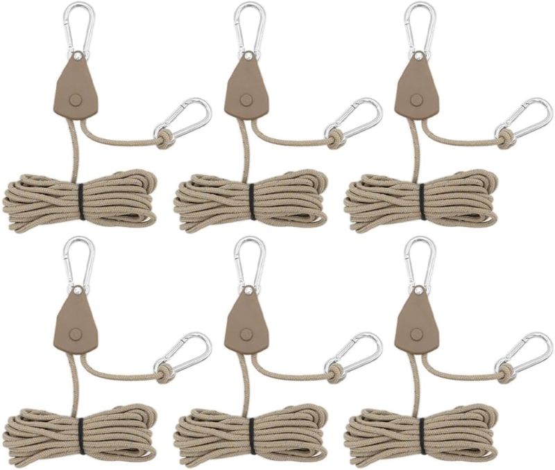 Photo 1 of 6 Pack Rope Ratchet,1/8" Adjustable Rope Hangers,Rope Clip Hanger,Ropes Ratchet,Used for Camping Tents,Ventilation Equipment,and Hanging Lighting Fixtures(13.12 FT,Brown)