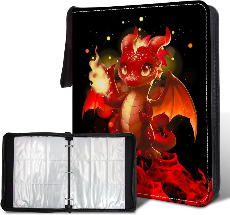 Photo 1 of 900 Pocket Trading Card Storage Album, Card Binder with 50 Durable 9-Pocket Pages, Pterosaur Dragon Design on Pocket Card Packs, Gifts for Zipper Closure Collector's Album