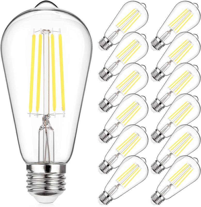 Photo 1 of Vintage LED Edison Bulb 60W Equivalent 800LM, 6W ST58 LED Filament Light Bulb, Daylight White 5000K, E26 Base, Non-Dimmable, Pack of 12