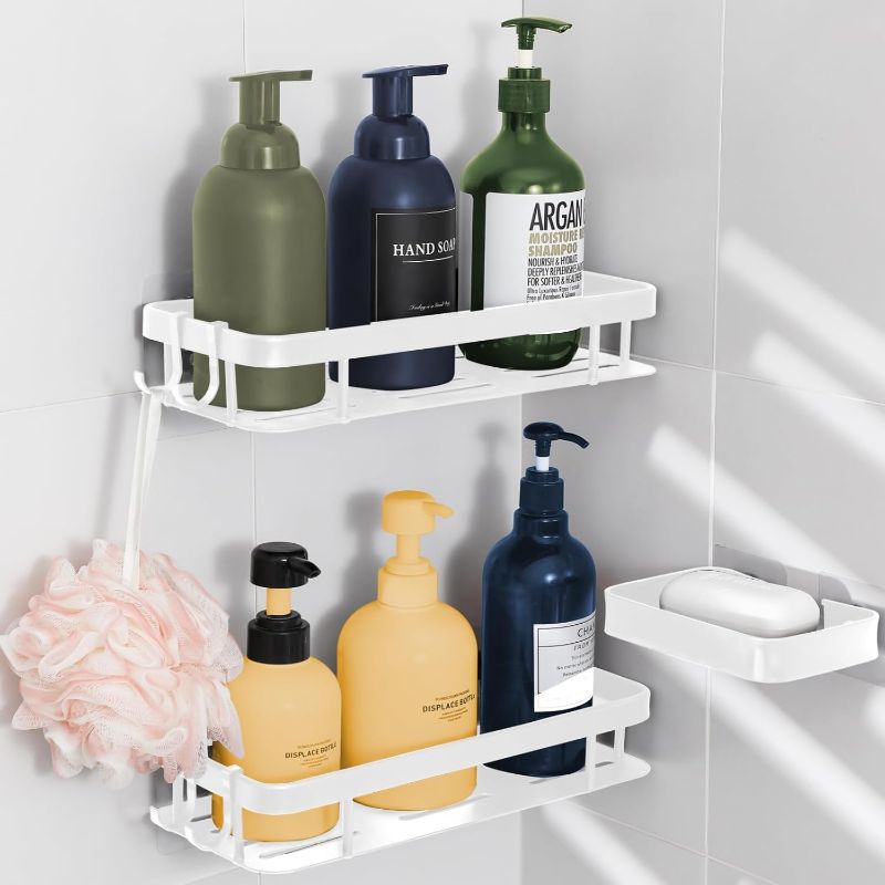 Photo 1 of Shower Caddy, 3 Pack Shelf for Inside Shower, Rustproof Aluminium Bath Organizers, No Drilling Shelves With Soap Holder for Bathroom, Bathtub, Kitchen (White)