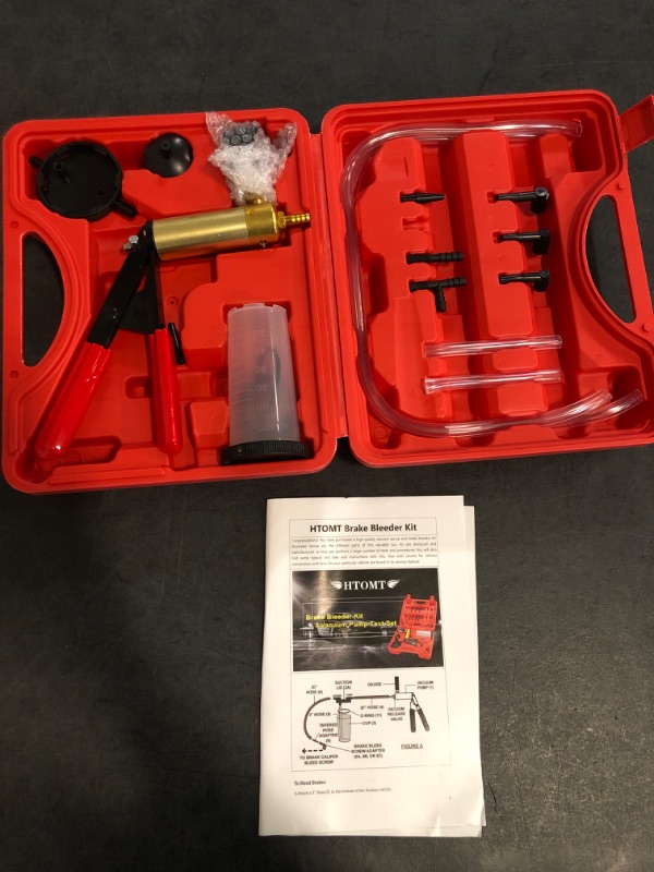 Photo 1 of Brake Bleeder Kit with Hand Vacuum Pump with Gauge Adapters Automotive Brake Fluid Bleeding Set for Bike Car Truck (red)