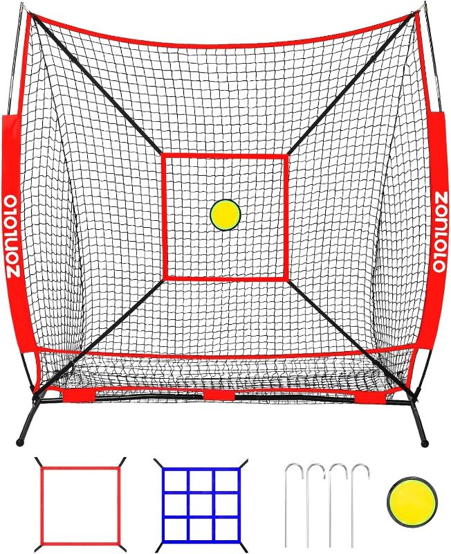 Photo 1 of 6 x 6 FT Baseball Net with 3 Diffferent Targets, Portable Practice Net for Batting?Hitting?Pitching and Throwing,Compact Package with Small Carrying Bag?Great for Kids