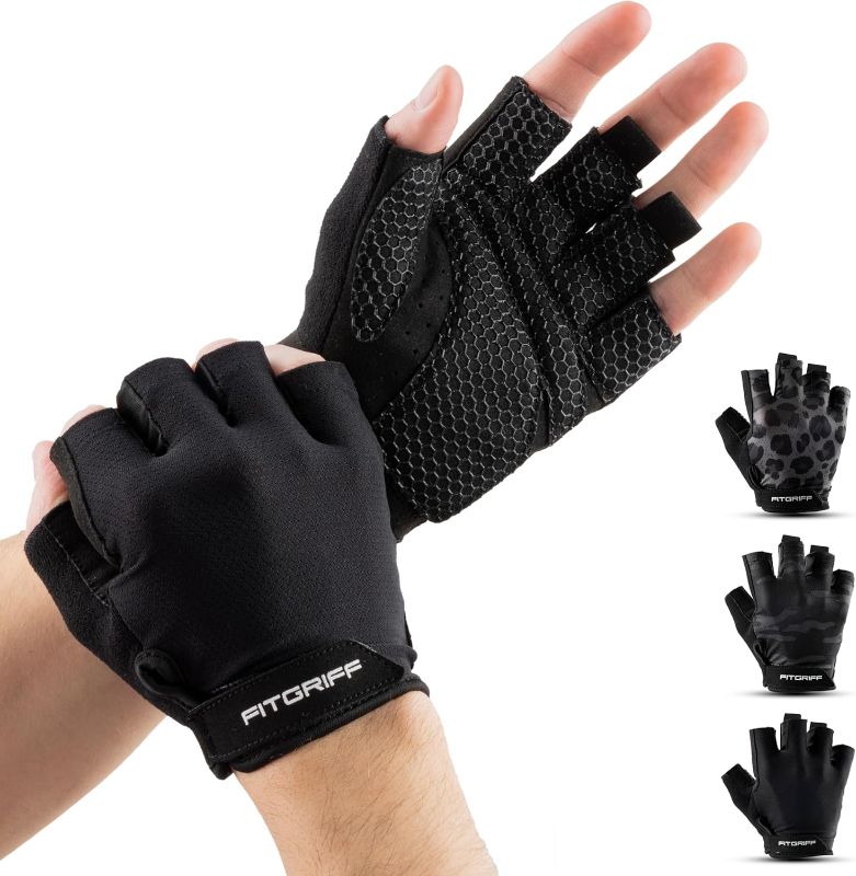 Photo 1 of Fitgriff® Workout Gloves (Padded) for Men & Women - Fingerless Gym Gloves for Weight Lifting, Training - Full Palm Protection