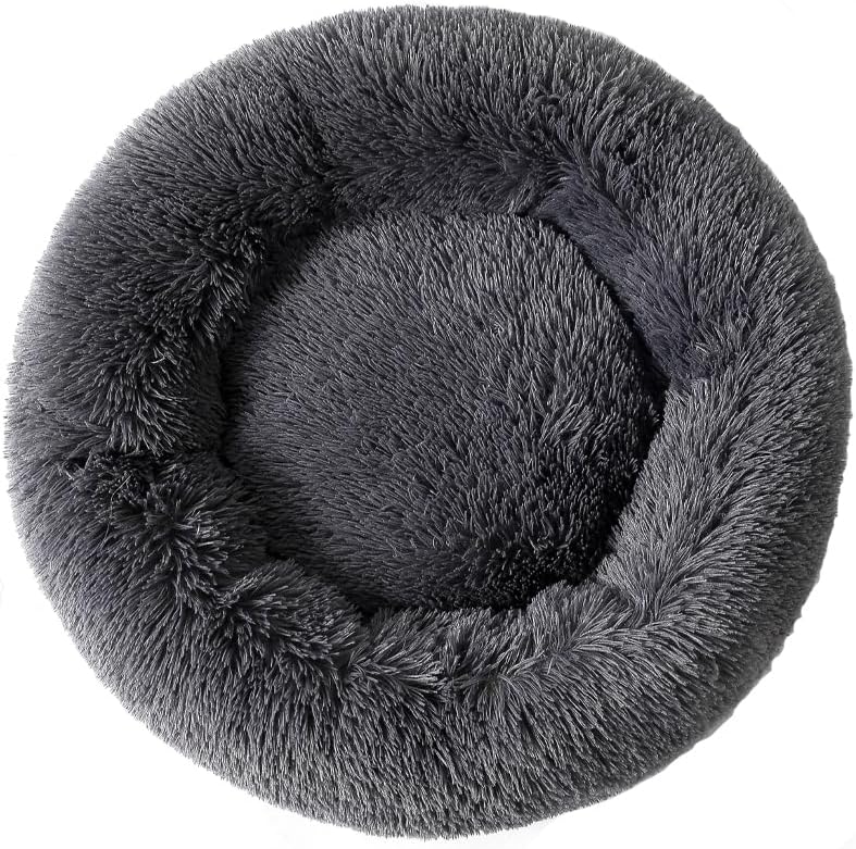 Photo 1 of Donut Dog Bed Cat Bed Fluffy Calming Pet Bed Dog Round Bed Cat Round Bed Warm Kitten Nest Ideal for 3Kg Pet, Small, Dark Light