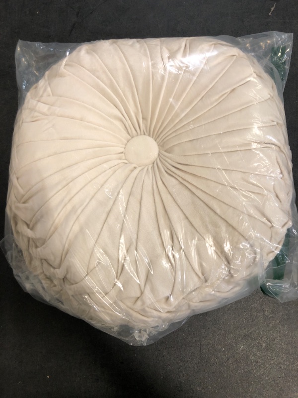 Photo 1 of MOJUN Velvet Throw Pillow - Round, Pleated, Filled - Home Decorative Pillow for Couch, Chair, Bed, Car, Floor (White, 14inch)