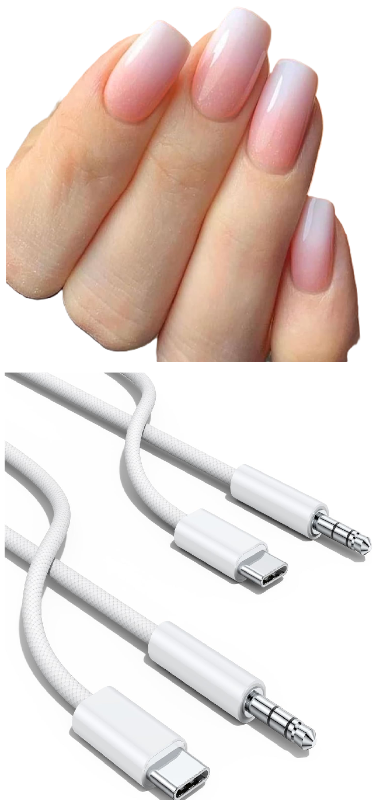 Photo 1 of Pink Ombre Press on Nails + Aux to USB C Type C to 3.5mm Audio Adapter (3.3ft 2-Pack) 