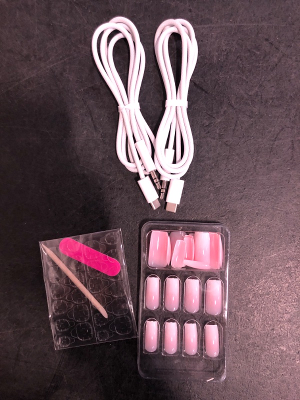 Photo 1 of Pink Ombre Press on Nails + Aux to USB C Type C to 3.5mm Audio Adapter (3.3ft 2-Pack) 