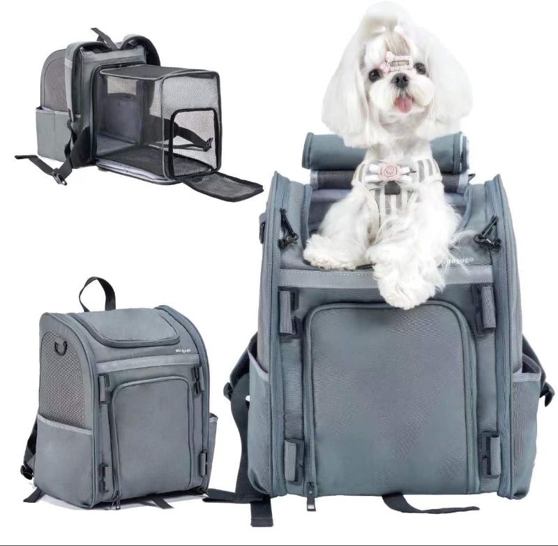 Photo 1 of Expandable Pet Carrier, Airline-Approved Foldable and Detachable Backpack, Fits 13lbs Cat&11lbs Small Puppy Dog, for Car Travel,Camping and Emergency Transportation and Shelter (Grey)