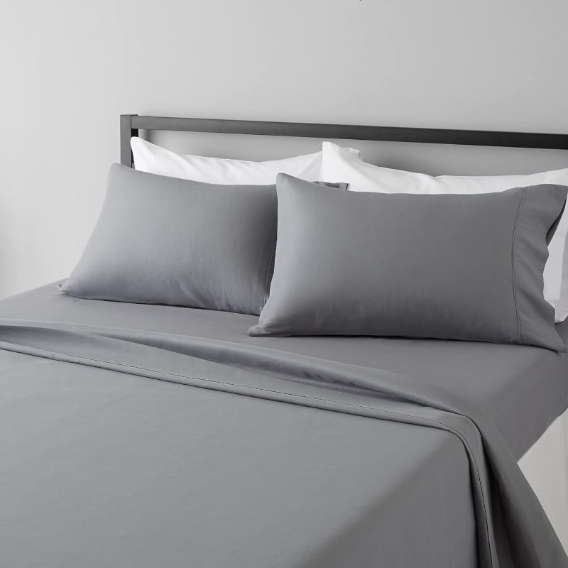 Photo 1 of Full - Amazon Basics Lightweight Super Soft, Wrinkle-Free Luxury Microfiber 4 Piece Bed Sheet Set with 14-Inch Deep Pockets, Full, Dark Gray, Solid