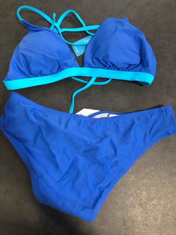 Photo 1 of (L) CUPSHE Bikini Set for Women Two Piece Swimsuits V Neck Low Rise Crisscross Back Self Tie Spaghetti Straps
