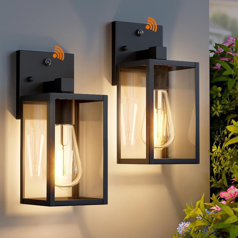 Photo 1 of 2 Pack Dusk to Dawn Exterior Lighting Fixtures Wall Mount, Sensor Outside Front Porch Lights for House, Outdoor Lantern Lamp, Waterproof Wall Sconce Lights, Black Coach Light for Garage Entryway