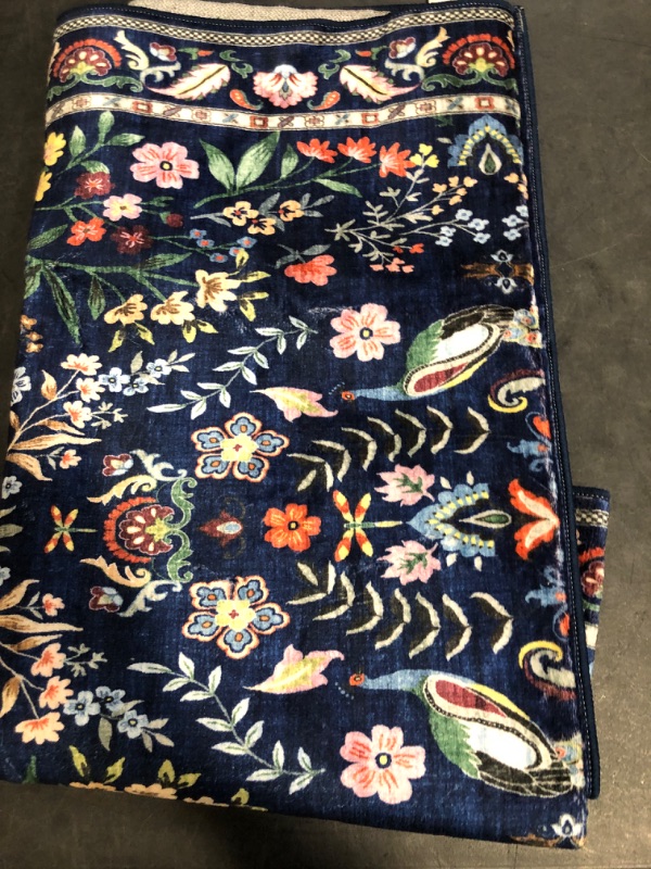 Photo 1 of Area Rug 4x6 Rug Washable Rugs Floral Non Slip Low Pile Small Carpet for Bedroom, Bedside, Kids Room, Office, Dining Room(Blue)