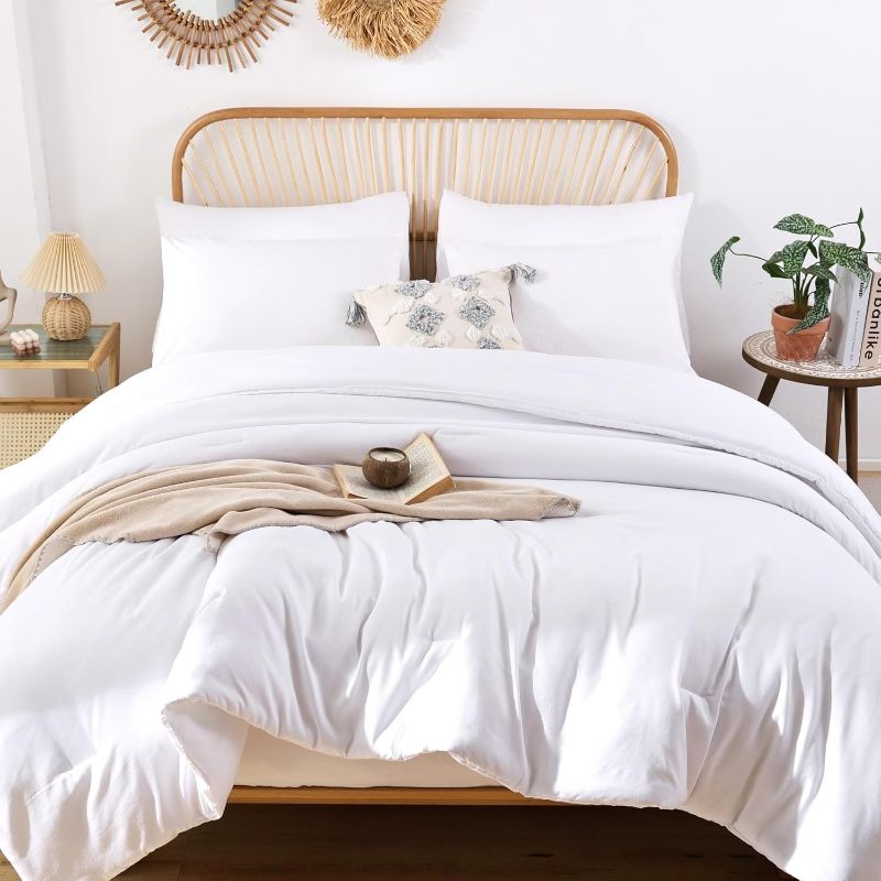 Photo 1 of Comforter Full Size for Girls Boys Teens White, 3pcs (1 Boho Comforter & 2 Pillowcases), Lightweight Dorm Bedding Soft All Season Bed Set