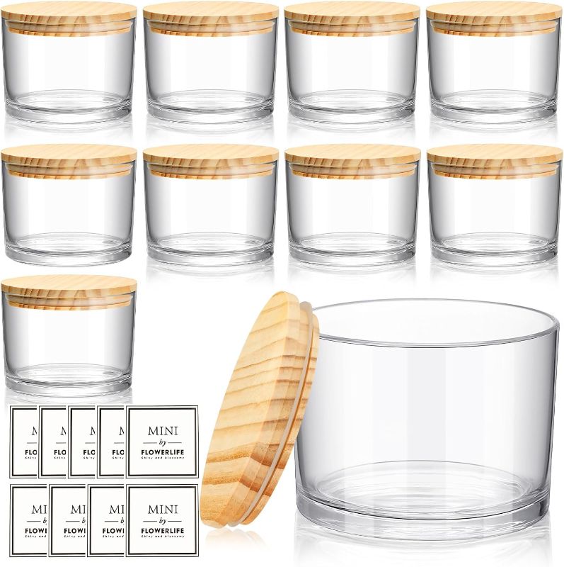 Photo 1 of 9 Pack 16 oz Candle Jars bulk Glass Clear Candle Jars with Bamboo Lids Empty Candle Containers with Lids and Sticky Labels for Making Candles Supplies, Dishwasher Safe
