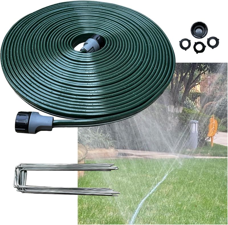 Photo 1 of Watoo 2025 Sprinkler Hose & Soaker Hose for Yard - 50 FT Reinforced Flat Garden Hose with Holes, Heavy Duty No-Kink Lawn Irrigation Hose (Includes Stakes, High Pressure Spray)