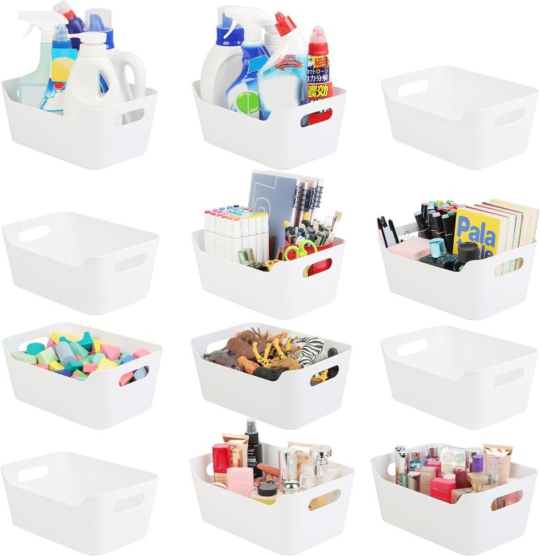 Photo 1 of Tiawudi 12 Pack Storage Bins, Plastic Storage Containers, Multi-Use White Organizer Bins for Cabinet, Pantry, Drawer, Closet, Countertop or Shelves