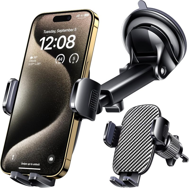 Photo 1 of Qifutan Car Phone Holder Mount Phone Mount for Car Windshield Dashboard Air Vent Universal Hands Free Automobile Cell Phone Holder Fit for iPhone Smartphone Carbon Fiber